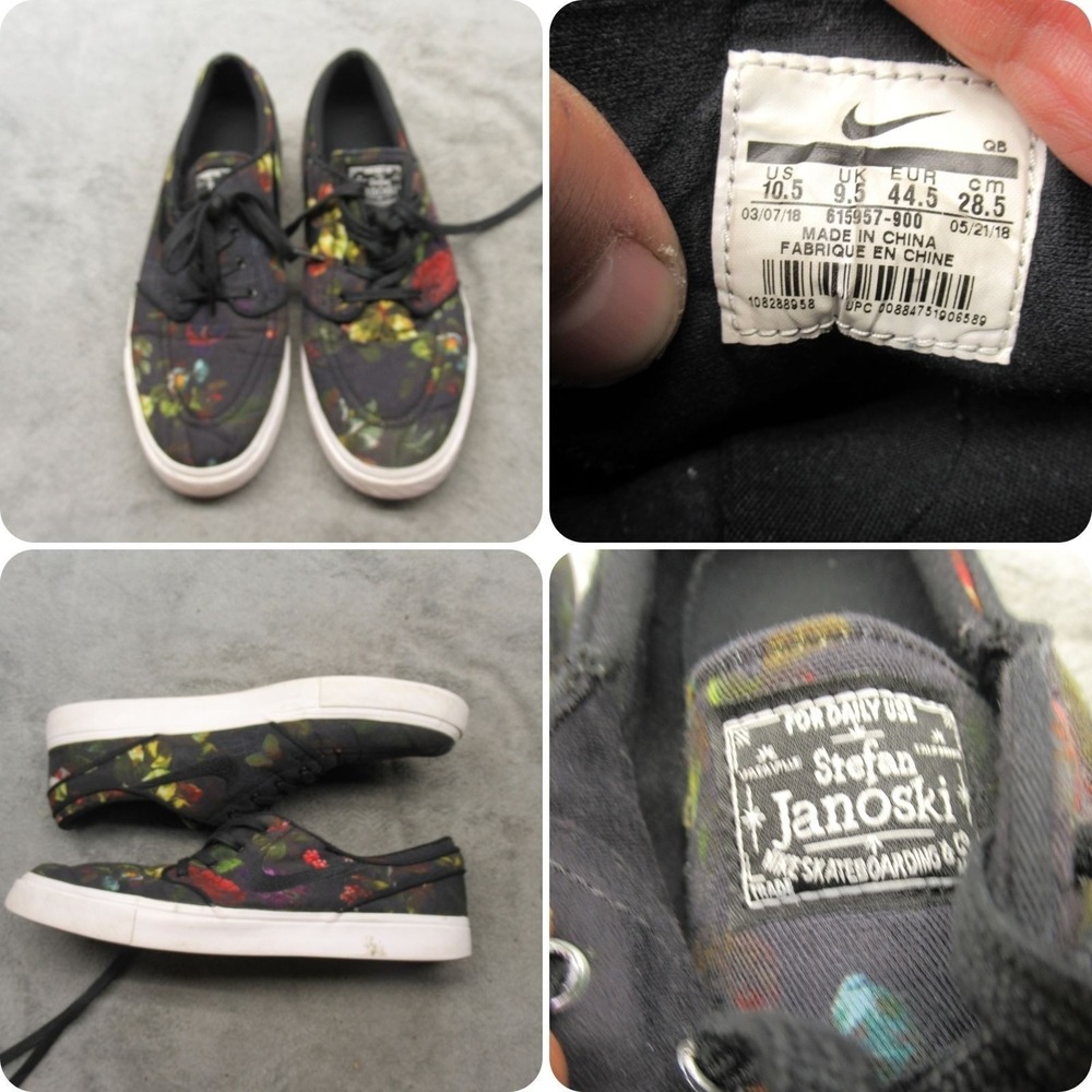 Nike Janoski Men 10.5 Shoes Black Floral Stefan Lace Skateboarding Sneakers RARE